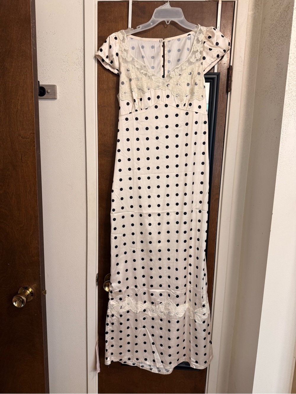 Cream Maxi Dress with Black Polka Dots